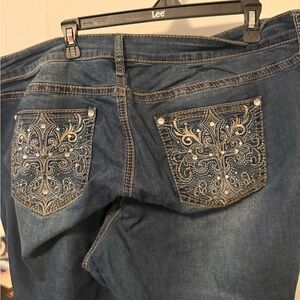 Women's Embroidered Boot Cut Jeans - Blue
